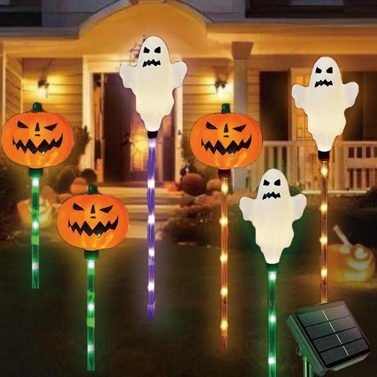 Decorazioni di Halloween per esterno - 6 pezzi di zucca spettrale - decorazione per giardino illuminazione solare