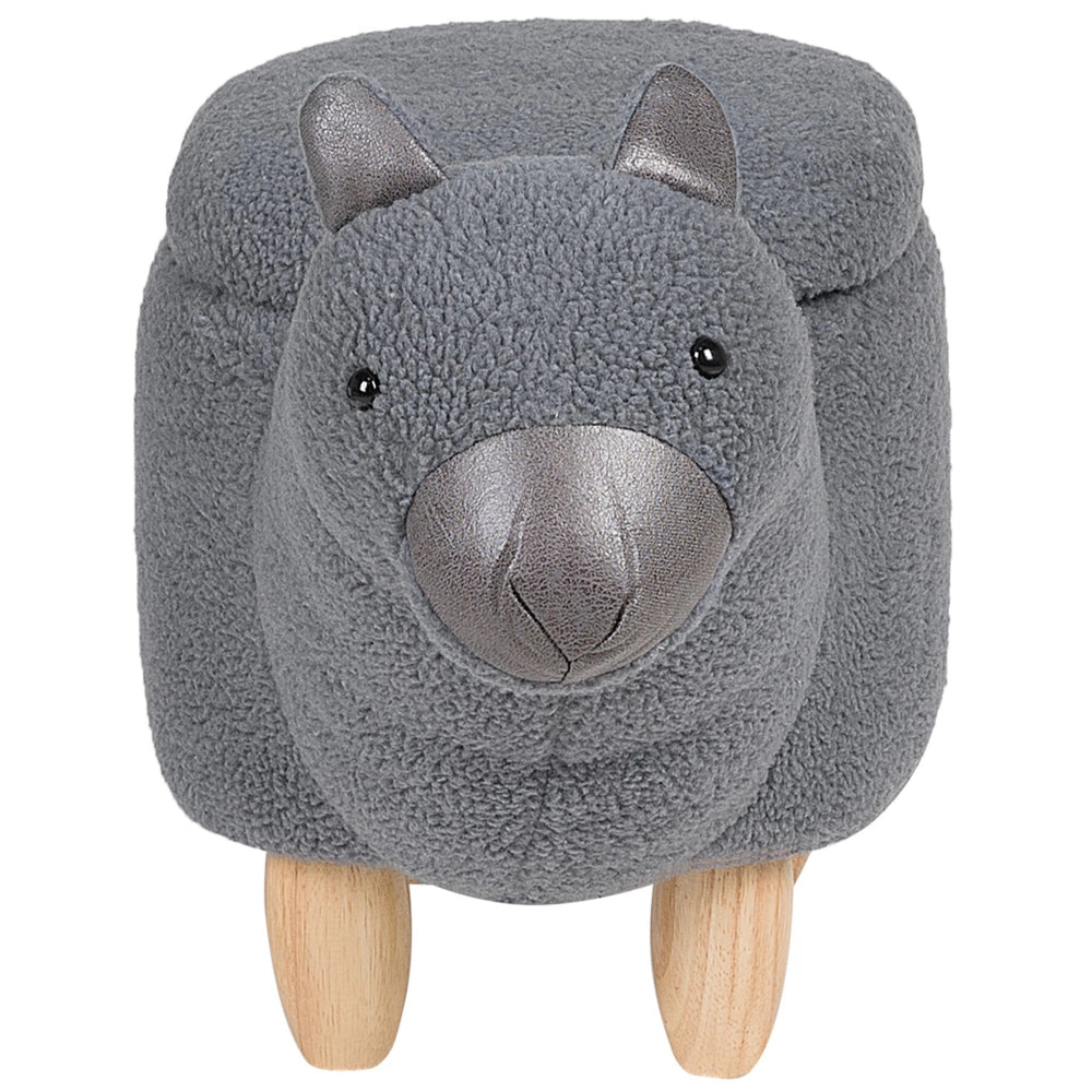 Sgabello per bambini Animale Alpaca Tessuto in poliestere grigio Gambe in legno imbottite contenitore Poggiapiedi per asilo nido