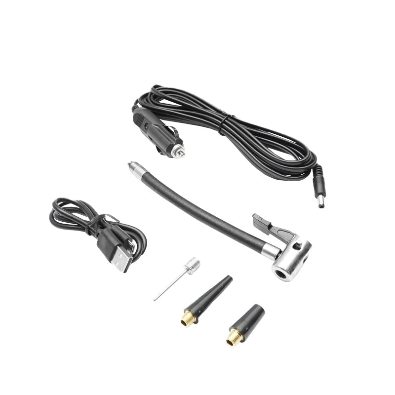 Compressore d'aria portatile nero 12,4V 6000Am batteria ricaricabile 250x56x47mm con accessori