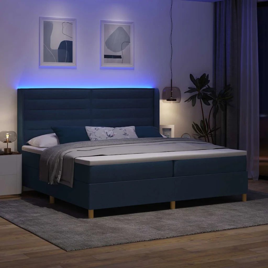 Letto a molle con strisce LED Blu 200 x 200 cm Tessuto 3343657