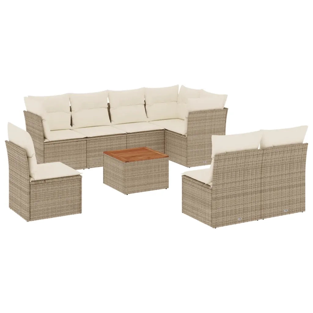 Set Divano da Giardino 9 pz con Cuscini Beige in Polyrattan 3256016