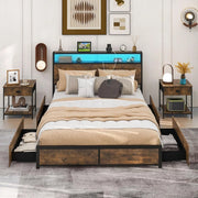 Struttura letto 160 x 200 cm con LED, telaio in metallo, letto con stazione di ricarica, letto per armadio, 4 cassetti da pavimento, letto matrimoniale con testiera e rete a doghe, telaio del