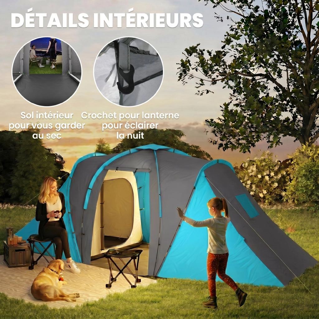 Tenda da campeggio 4-6 persone ¨C zephmum ¨C grigio scuro e blu 555x225x190 cm