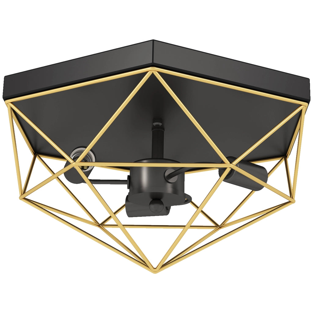 Lampada da Soffitto Industriale Geometrica a 3 Luci ¨C zephmum ¨C Nero e Oro