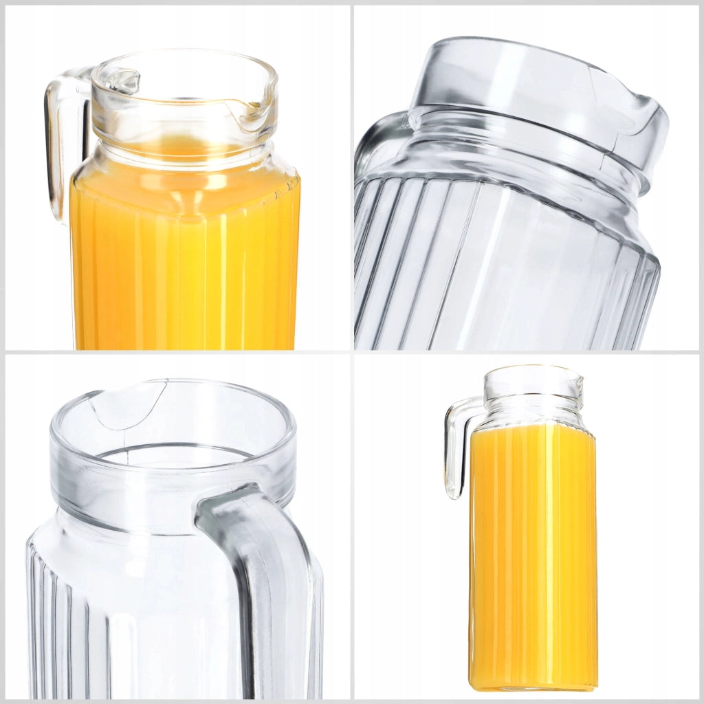 Caraffa in vetro KADAX per bevande da 1,1 l + 6 bicchieri da 360 ml per succhi di frutta