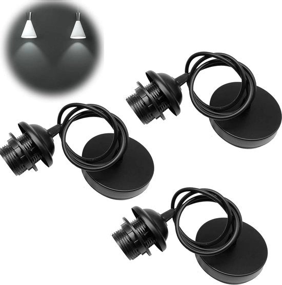 Lampadari a cavo regolabili E27 - 3 pezzi con anello a vite - 100 cm - anello a vite rimovibile - supporto lampada - plafoniera per soggiorno e cucina - classe energetica E.