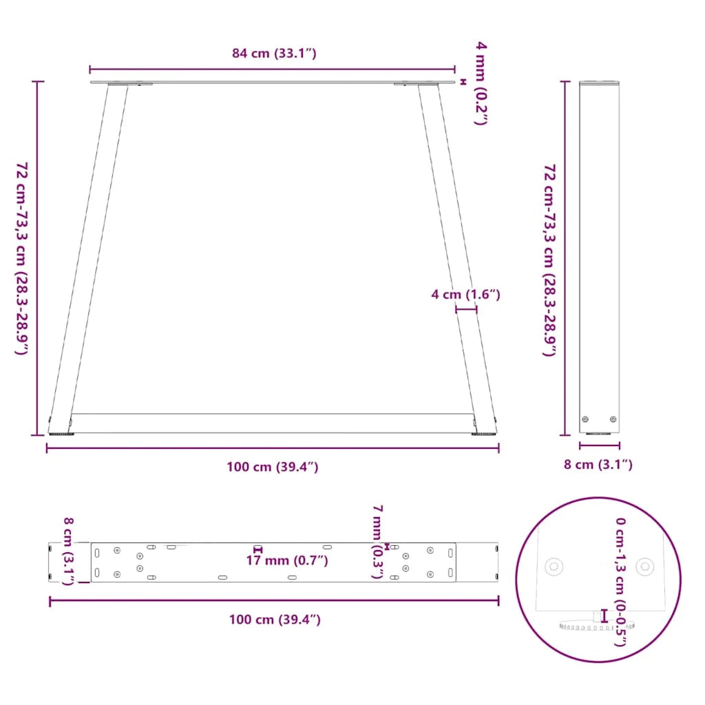 Set di 3 gambe per tavolo da pranzo a forma di V 100 x 73 cm stabili moderne acciaio nero 02_0056884