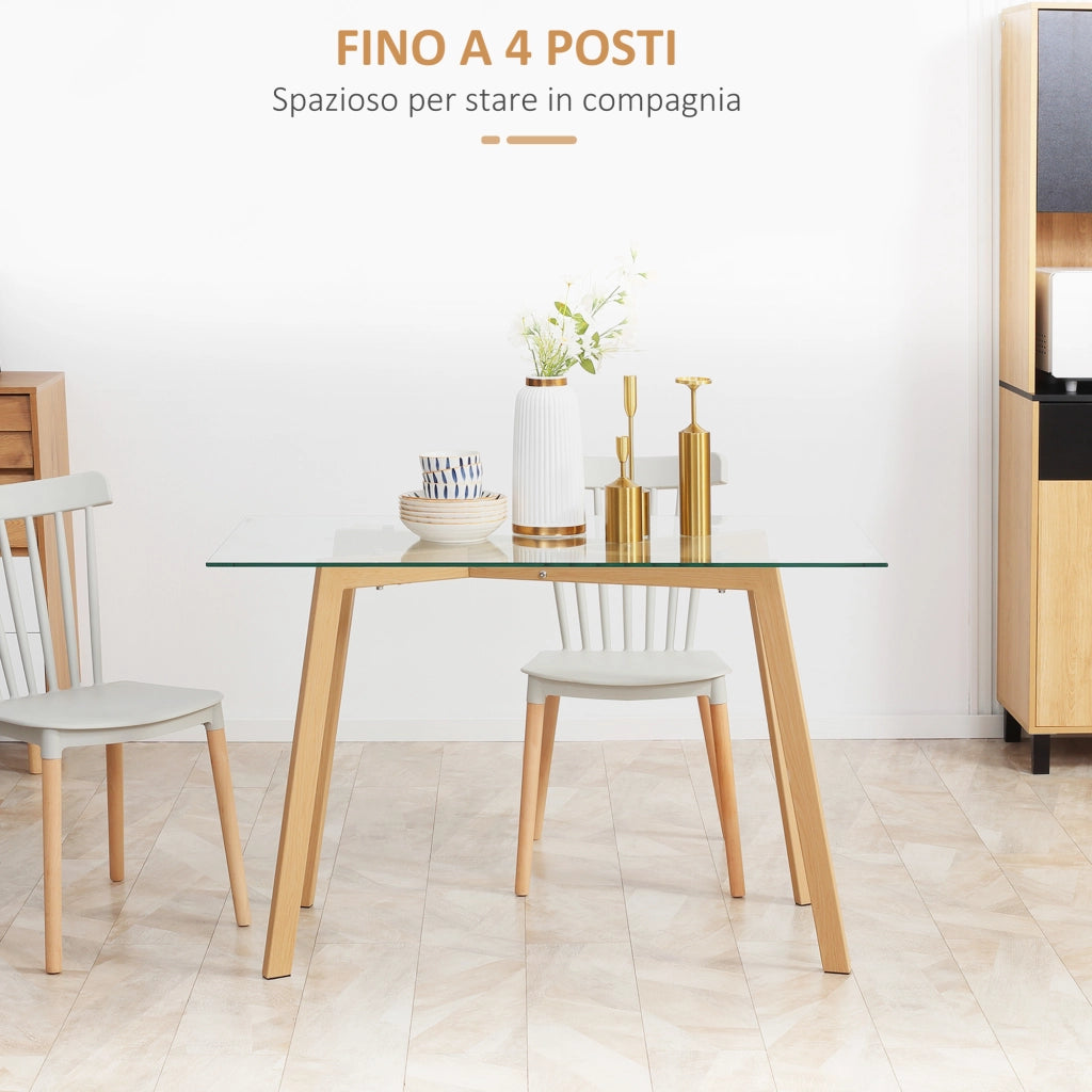 EasyComfort Tavolo da Pranzo Rettangolare per 4 Persone max, in Acciaio con Piano in Vetro Temperato, 120x60x76 cm