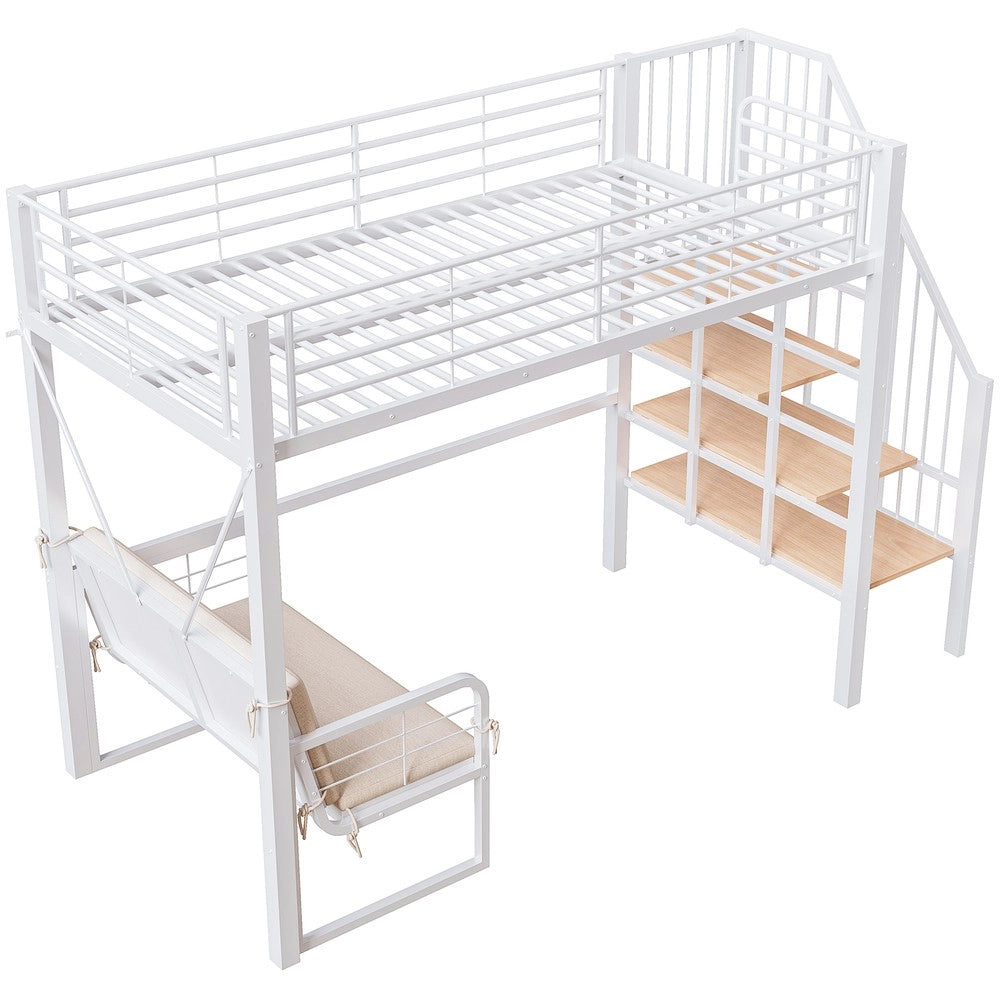 Letto a castello stabile - Zephmum- 90x200 cm - Bianco - Con divano, spazio di archiviazione e scala di sicurezza