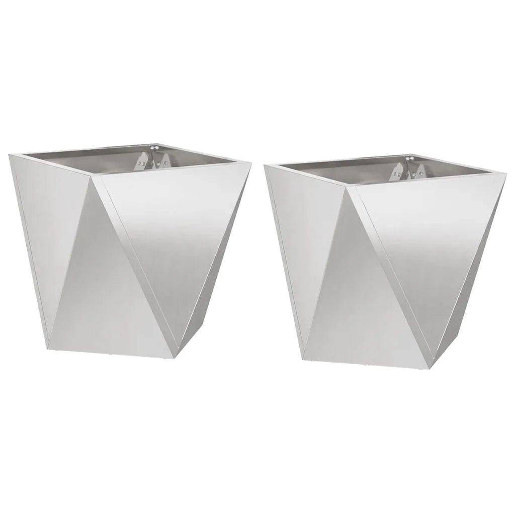 2 pz Fioriera | Cassetta per fiori | Vaso Argento 30 x 30 x 30 cm Acciaio inossidabile