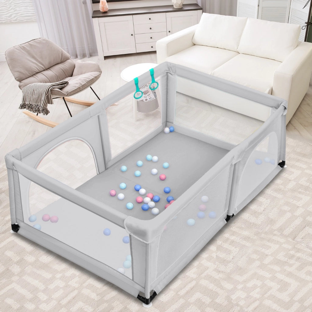 Box per bambini con cancello extra large e rete traspirante, Centro attivit¨¤ portatile per interno Grigio