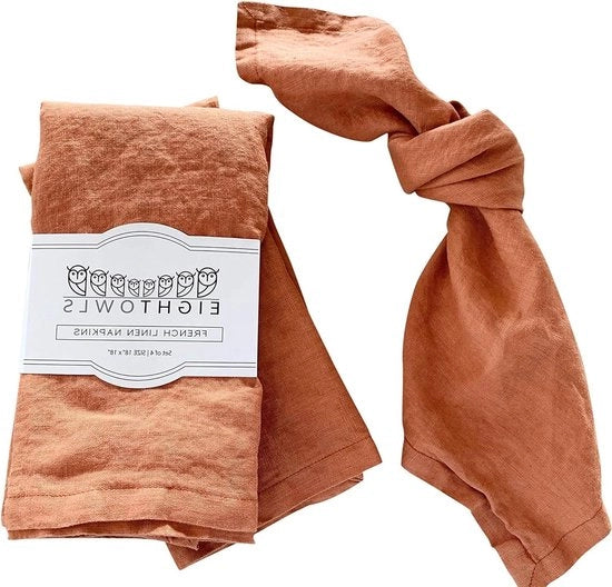 Serviette in 100% Lana di Velluto - stonewashed lino - colore rustico arancione - set da 4 - 46,5 x 45,5 cm