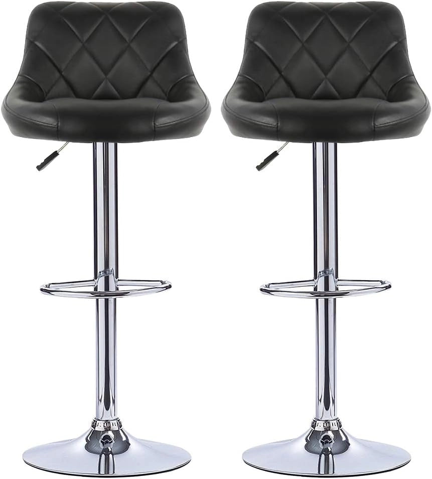 Sgabello da bar, sedia da bar con schienale, altezza regolabile 60 cm – 82 cm, girevole a 360 gradi, in similpelle, PU (nero)