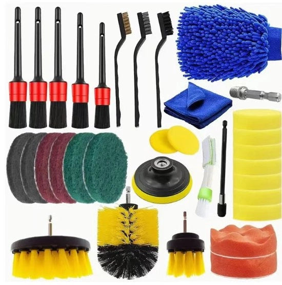 Set di 33 spazzole di pulizia per macchina da foro elettrica, spazzola per auto, guanti, combinazione inclusa