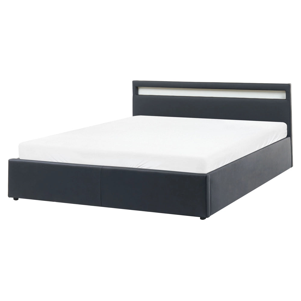 Letto matrimoniale in tessuto nero con LED 160 x 200 cm con contenitore elegante semplice