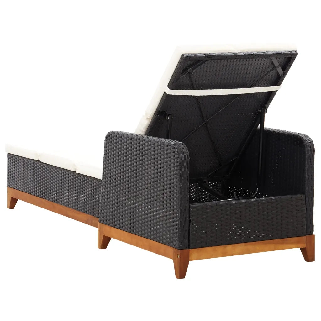 Lettino Prendisole | Sdraio da giardino | Lettino da sole Polyrattan e Legno Massello di Acacia Nero
