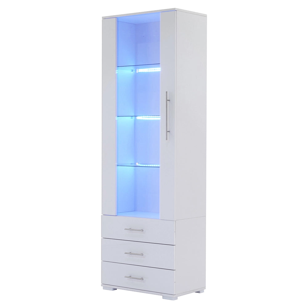 Vetrina bianca brillante con illuminazione LED - Xylo - 60x35x180cm - 3 cassetti