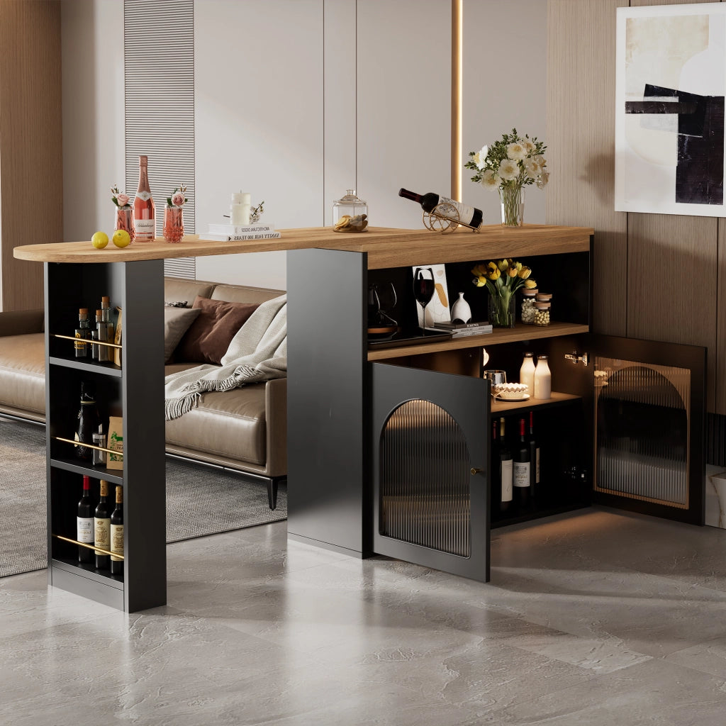 Tavolo Bar Allungabile con LED ¨C MINIMAL ¨C Nero, 138-193x39x105 cm