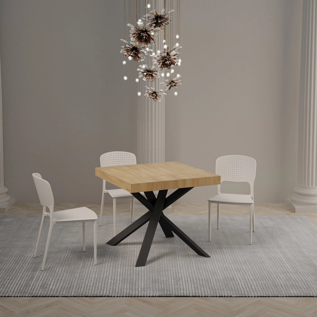 Tavolo allungabile 90x90/194 cm Clerko Quercia Natura gambe Antracite
