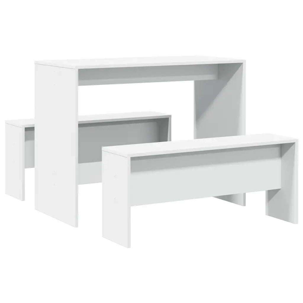 vidaXL Set Tavolo da Pranzo con Panche 3 pz Bianco in Truciolato