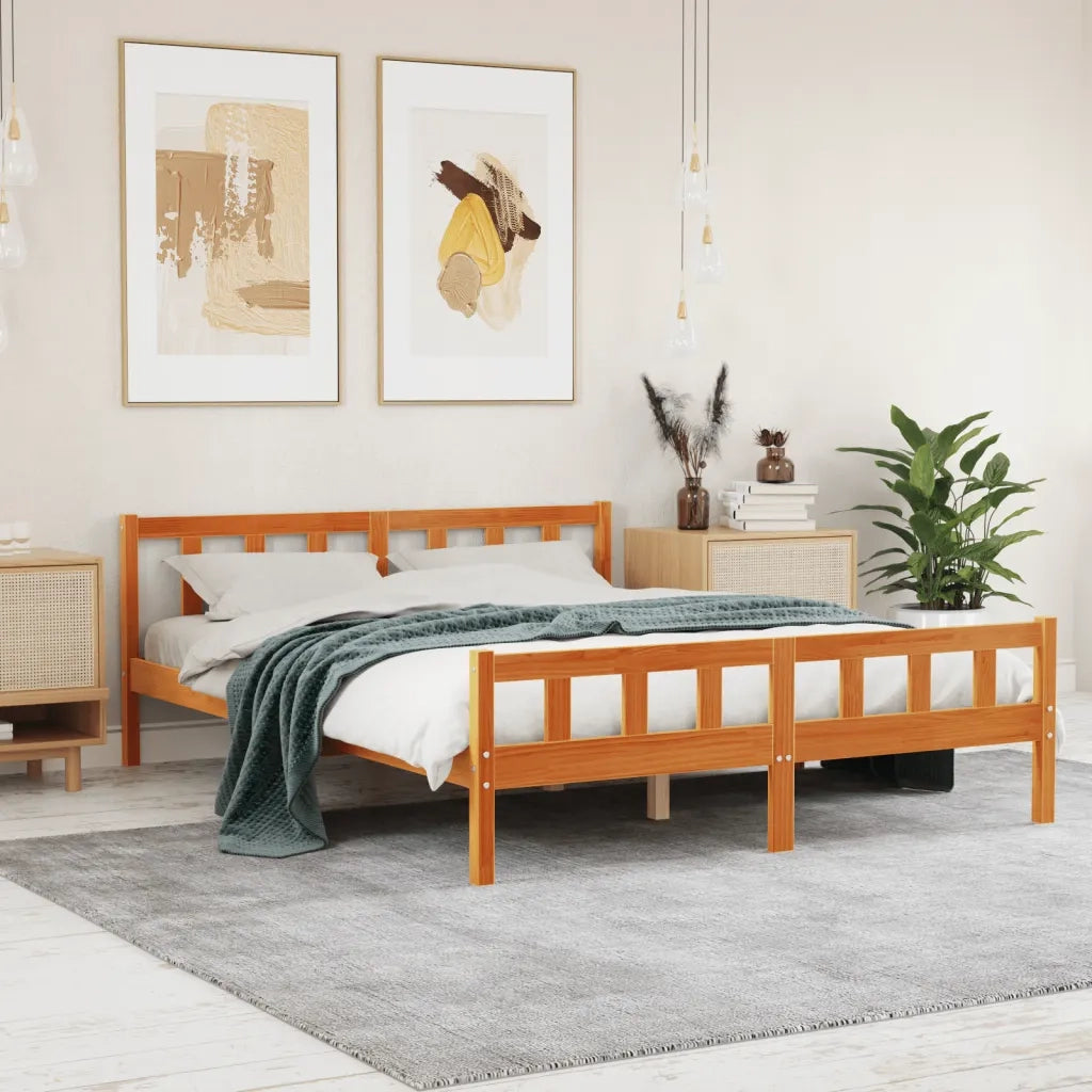 Giroletto con Testiera Marrone Cera 150x200 cm Massello Pinocod mxl 111132