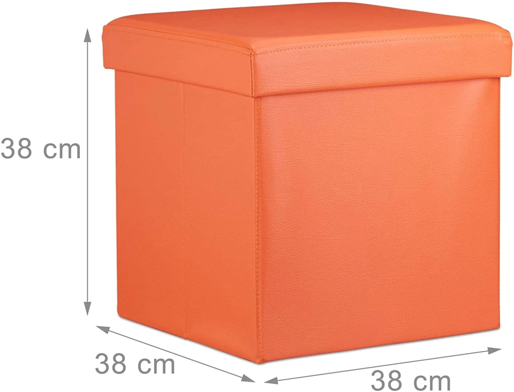 Pouf/sgabello pieghevole contenitore stabile materiale sintetico 38 cm arancione 13_0002806_6