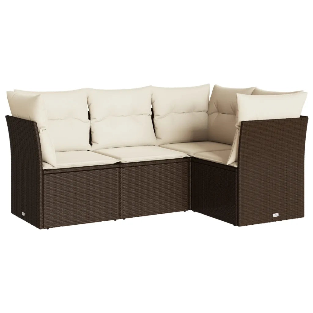 Set Divano da Giardino 4 pz con Cuscini Marrone in Polyrattan