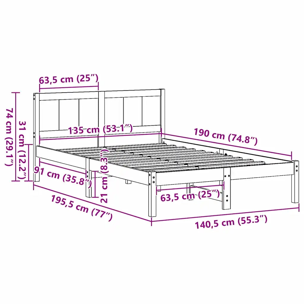 Struttura del letto Marrone 135 x 190 cm Legno massello di pino 872199