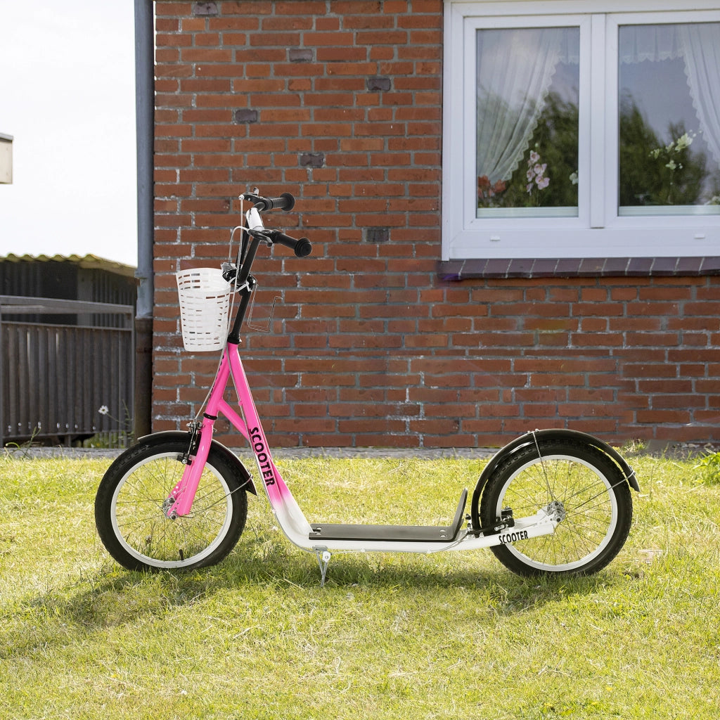Monopattino per bambini con freno e cestino, regolabile, 5-12 anni ¨C Xylo ¨C Bianco + Rosa