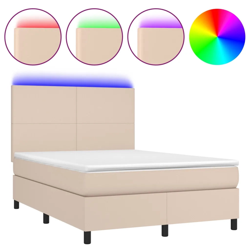 Giroletto Molle Materasso e LED Cappuccino 140x200cm Similpelle 3135830