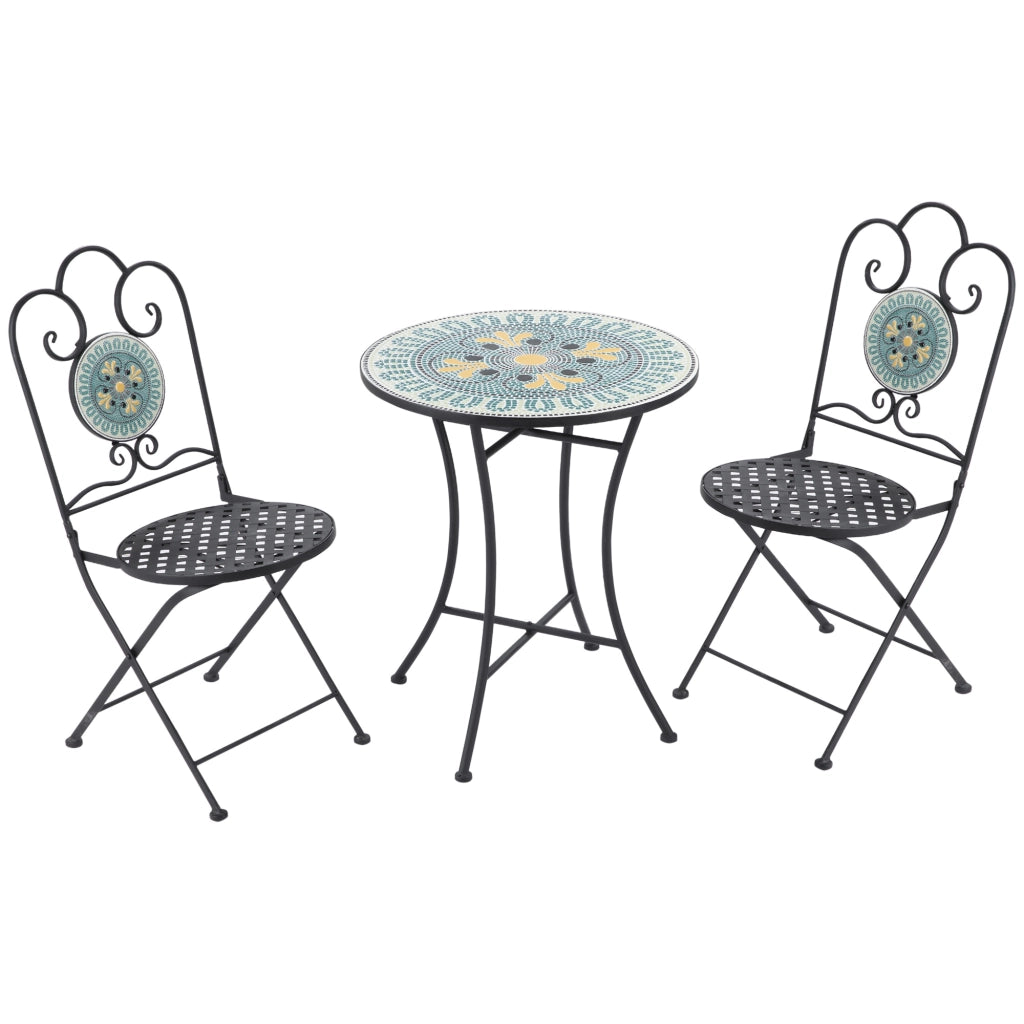 Easycomfort Set da Giardino 3 Pezzi con Mosaico, Tavolino e 2 Sedie Pieghevoli, Verde