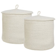Set di 2 cestini in tessuto di cotone a righe bianco sporco con coperchio Boho Accessori per la conservazione