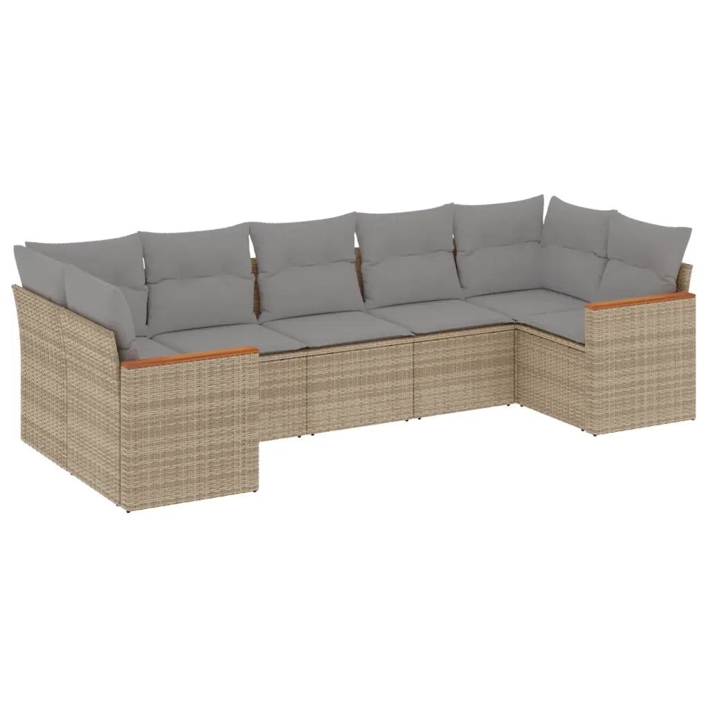 Set Divani da Giardino 7 pz con Cuscini Beige in Polyrattan 3258671