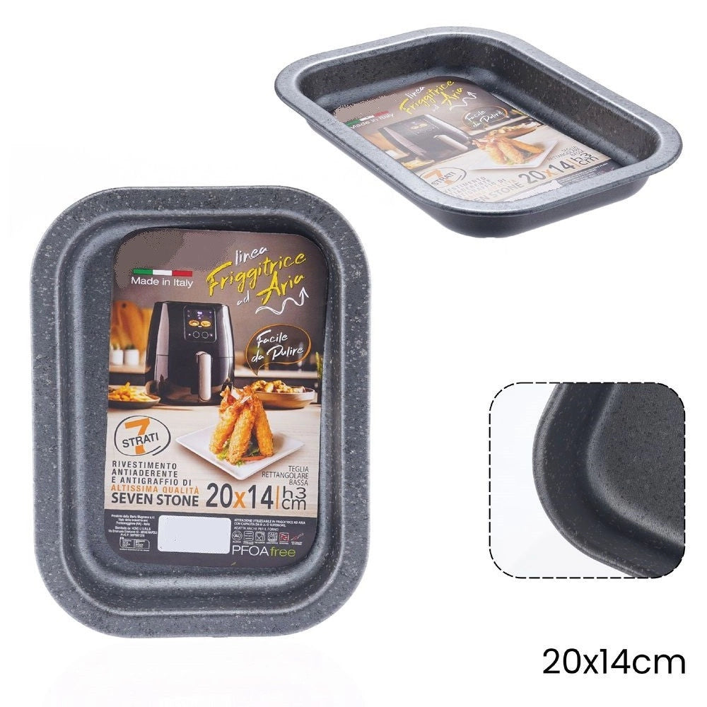 Trade Shop - Teglia Rettangolare Bassa 20x14xh3cm Per Friggitrice Ad Aria Forno Antiaderente 054071 -