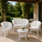 Salotto da giardino bahama in bambu con cuscini bianchi