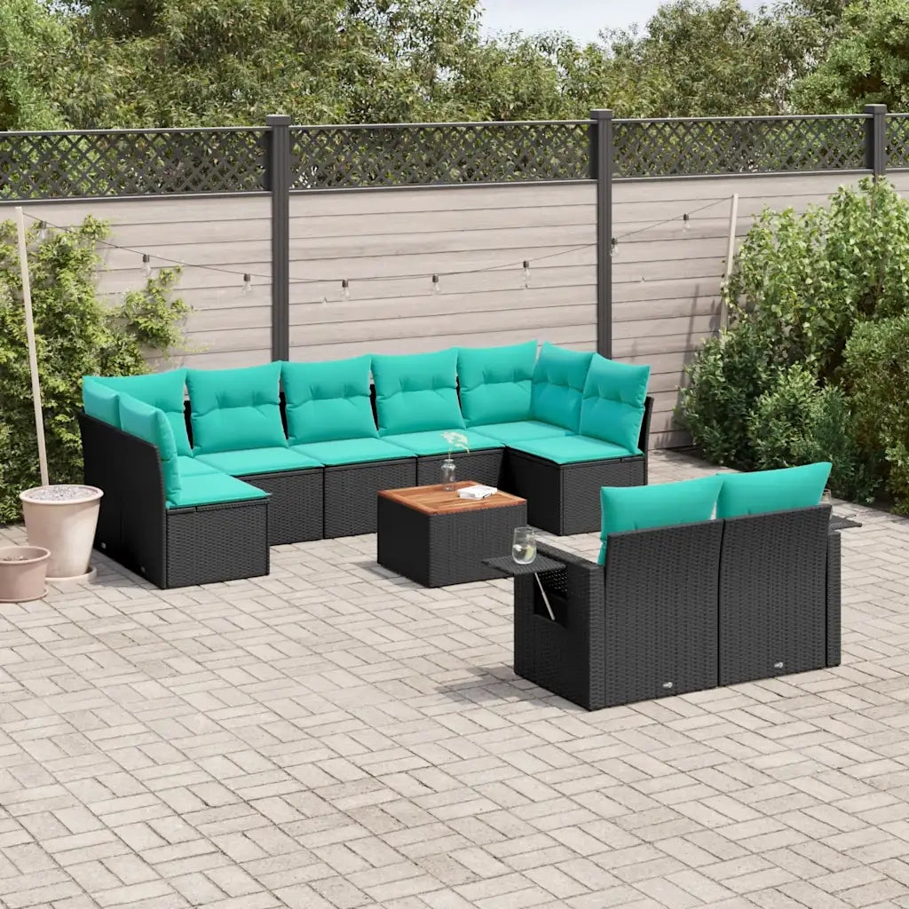 Set Divani da Giardino 10 pz con Cuscini Nero in Polyrattan 3224713