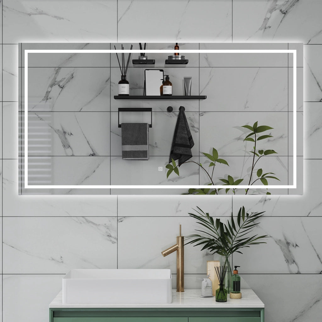 AICA Specchio da bagno  70 x 50 cm, dimmerabile, interruttore touch, Funzione Memoria, antiappannamento, 3 colori
