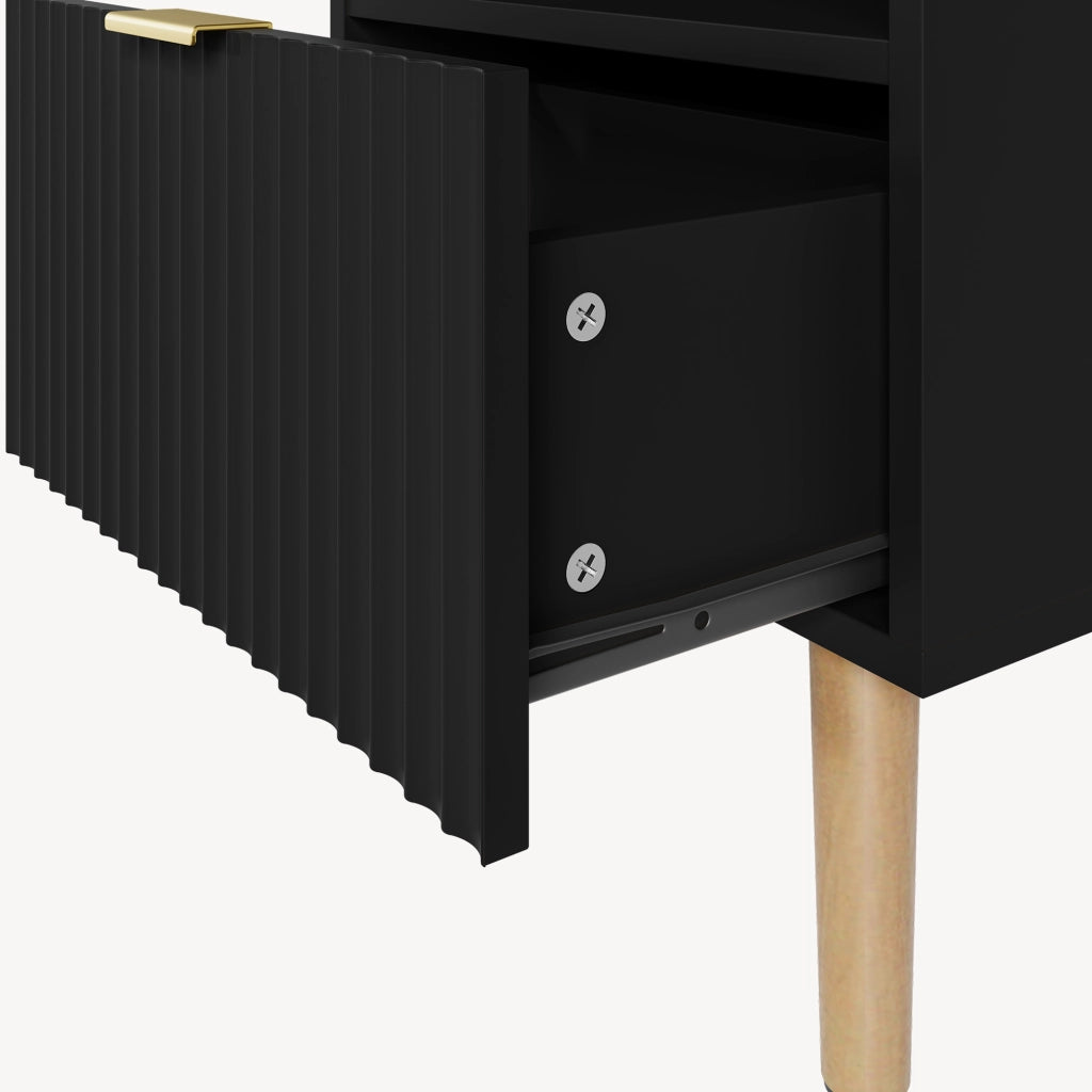 Comodino Nand con Cassetto e Vano Aperto 55x40x30 cm Nero [en.casa]