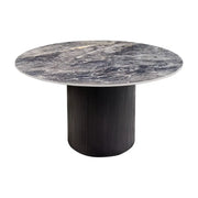 Tavolo da pranzo LUMEA – Rotondo 120 cm – Effetto marmo grigio scuro – Piede centrale largo – Stile contemporaneo