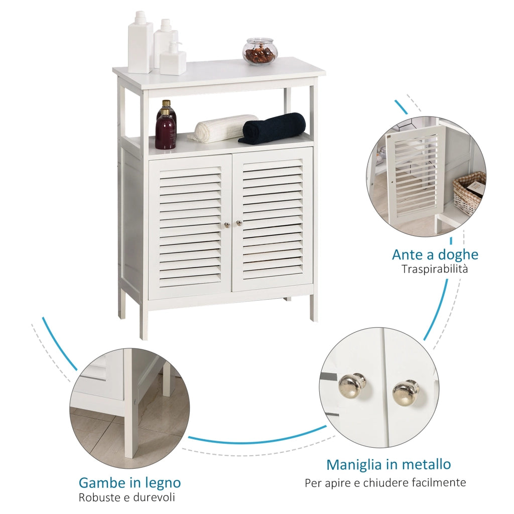 EasyComfort Mobiletto da Bagno Impermeabile con 2 Ripiani e Armadietto MDF Bianco