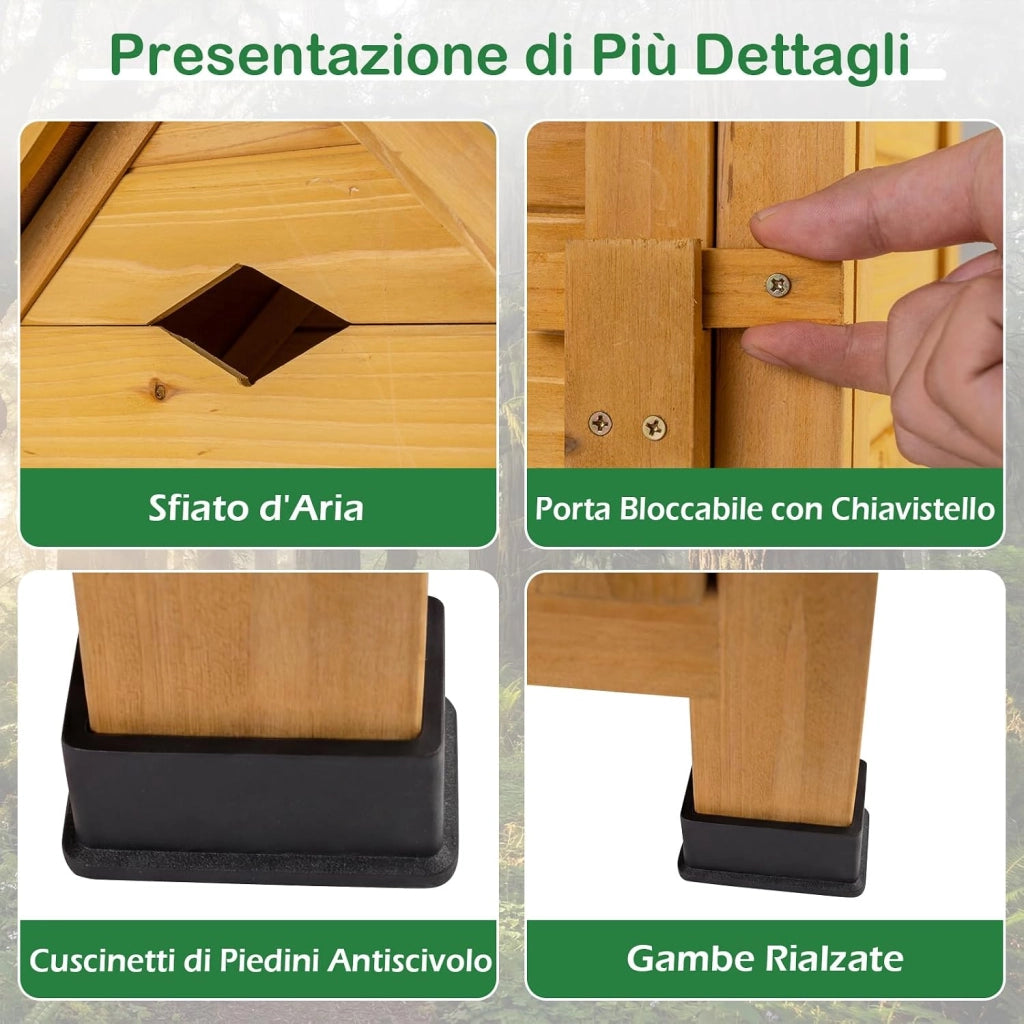 Armadio da Esterno in Legno, Casetta da Esterno con Ante, Ripiani Rimovibili, Serrature e Tetto Inclinato, Armadietto Versatile da Giardino, Balcone e Cortile (81 x 46 x 174 cm)