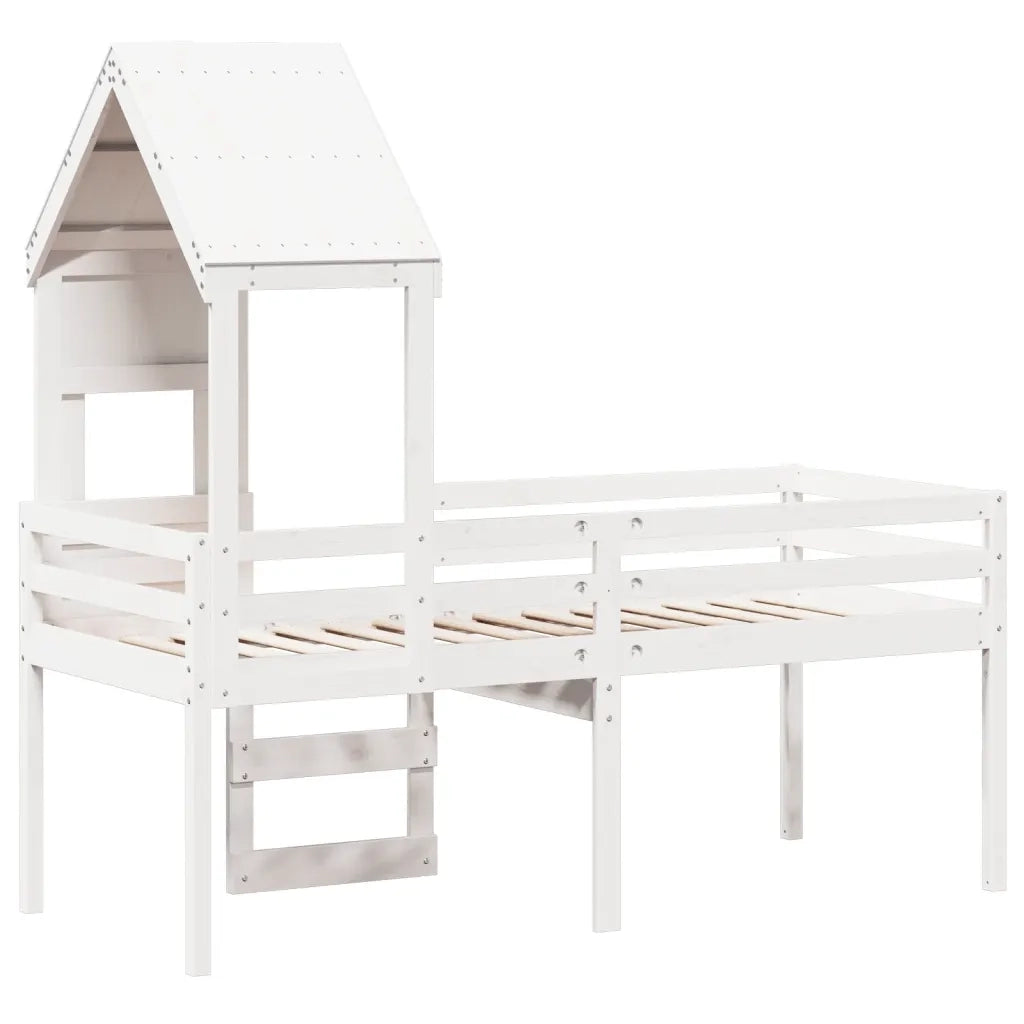 Letto a Soppalco con Tetto Bianco 75x190 cm in Legno di Pino 3282020