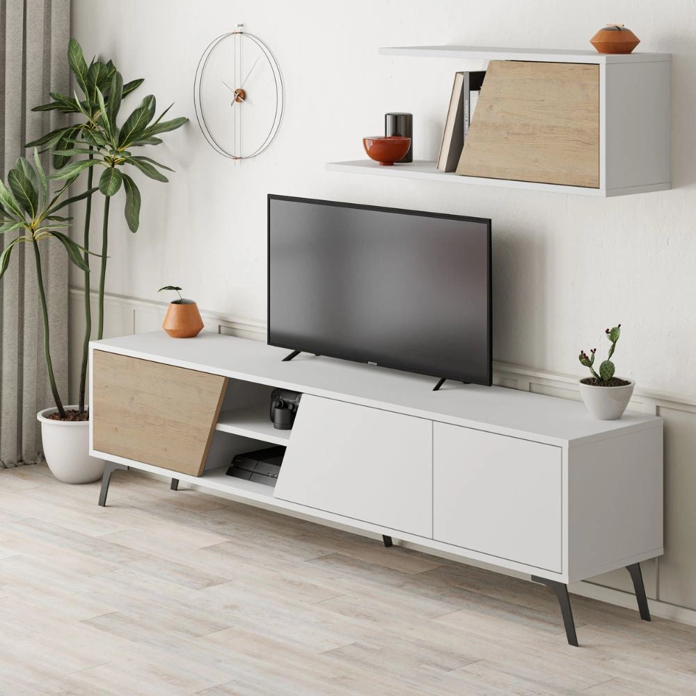 Mobile TV 1 Anta e Mensola 48x35,6x180 cm in MDF Fiona Bianco Rovere
