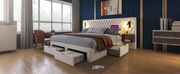 Letto matrimoniale imbottito con 2 comodini e 4 cassetti ¨C Minimal ¨C 180x200cm velluto beige testiera con led e USB