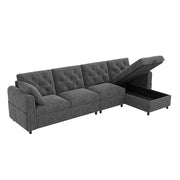 Divano angolare letto con vano contenitore e configurazione reversibile in velluto grigio