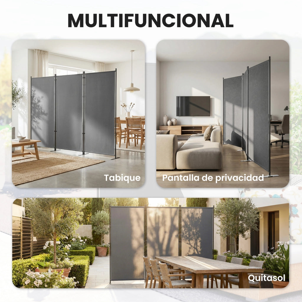 Biombo pieghevole 3 ante ¨C zephmum ¨C grigio scuro metallo 260x180 cm