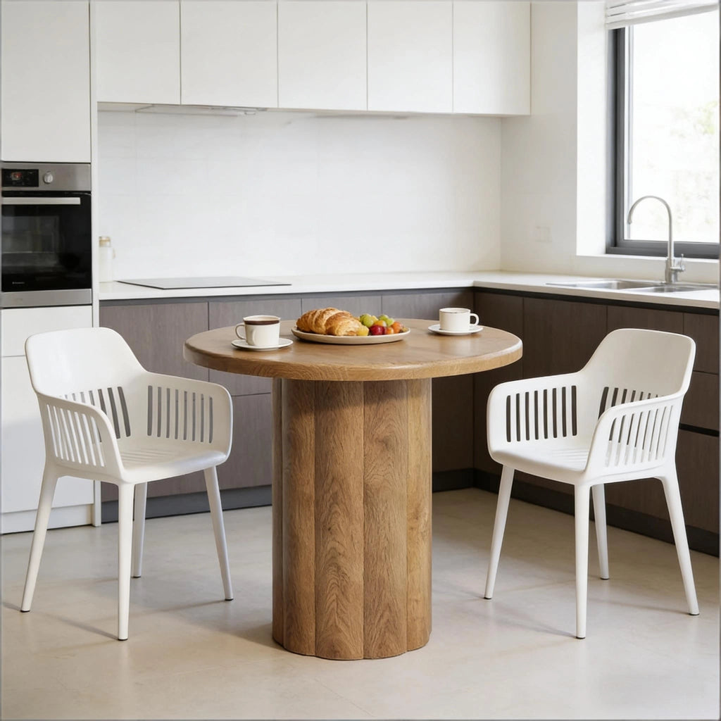 Scrivania rotonda per 2 a 4 persone con piano da 3 cm; per ufficio e sala riunioni; in MDF; marrone; 80 × 80 cm