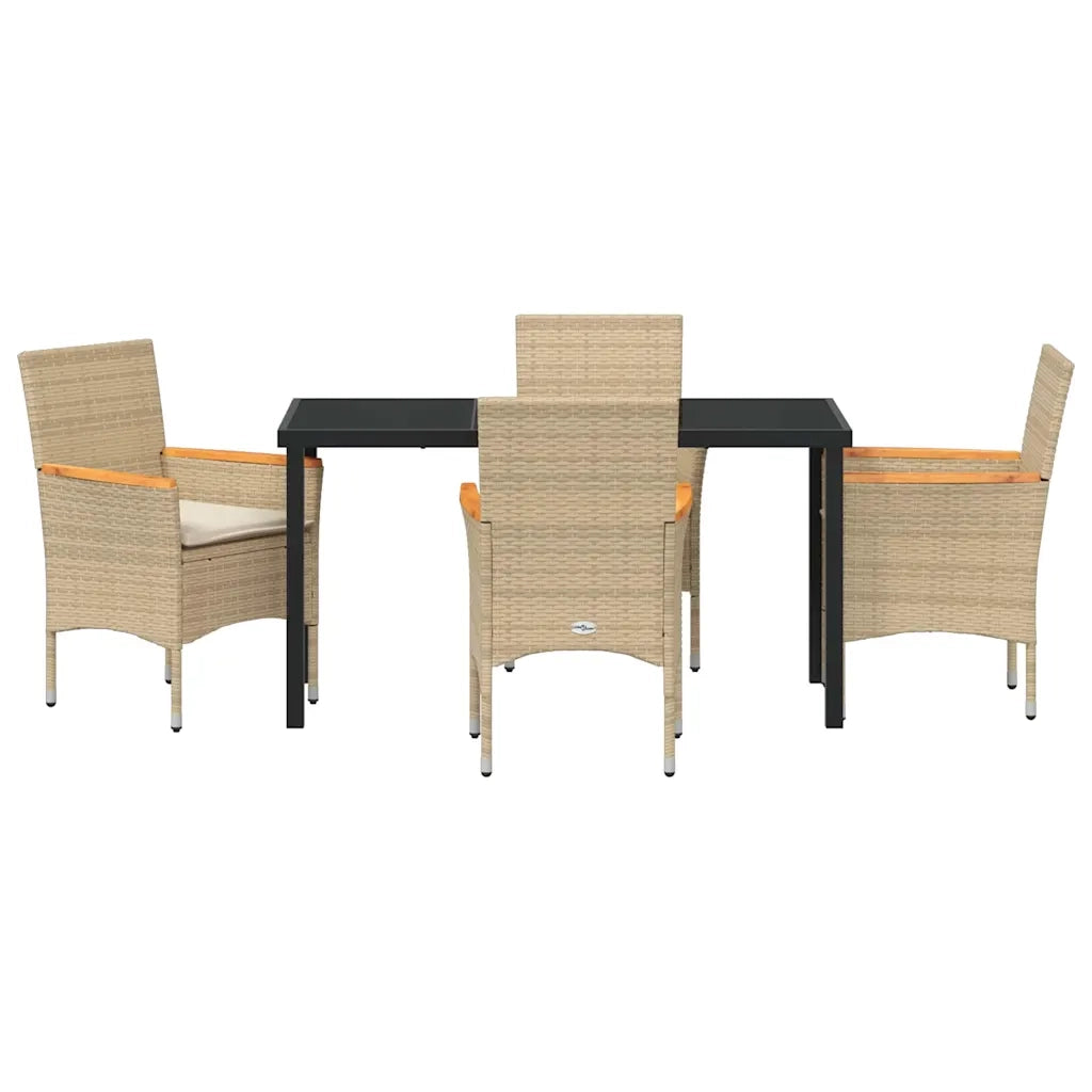 Set da Pranzo per Giardino con cuscino 5 pcs Beige polyrattan