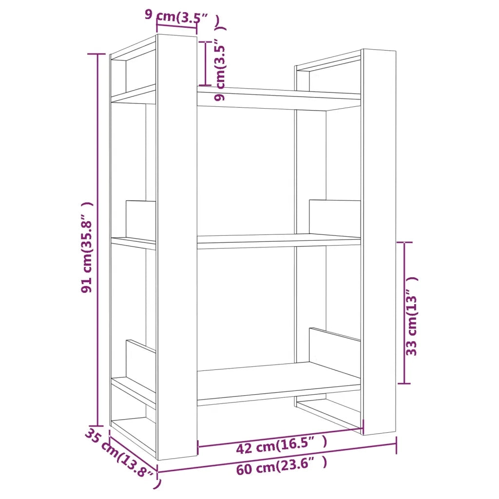 Libreria Divisorio-Scaffale per Libri-Mobile di Stoccaggio Grigio 60x35x91 cm in Legno Massello di Pino