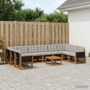 Set di divani da esterno 11 pcs Naturale e Grigio chiaro